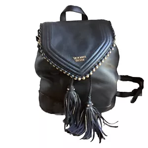 Victoria Secret Gothic Biker Style Studded/Tassels/Pockets Flap Black Backpack - Picture 1 of 17