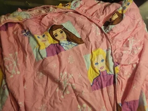 2 Vintage (2001) rosa Barbie Schneeflocke zwei flache Bettwäsche und Spannbettlaken - Bild 1 von 3