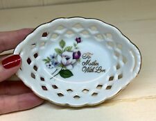 Vintage “To Mother With Love” Porcelain Trinket Ring Dish Japan Oval Gold Leaf
