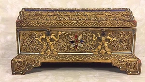 Vintage Glass "Jeweled" Jewelry Box Wood with Domed Top - Picture 1 of 12
