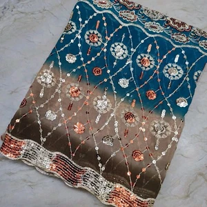 Antica sciarpa lunga indiana Dupatta paillettes ricamo a mano georgette velo stola L - Foto 1 di 7
