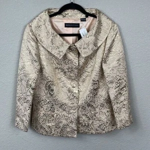 NWT Dana Buchman Floral Metallic Brocade Jacquard Evening Jacket Peach Gold 12 - Picture 1 of 13