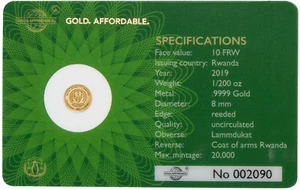 GIFT! GOLD AFFORDABLE LAMMDUKAT Gold Coin 1/200 OZ RWANDA RUANDA 2019 - Imagen 1 de 12