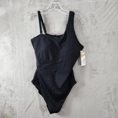 Becca ETC Trendy Fine Line One-Piece Swimsuit Tummy Control Black Plus Size 2X - Image 1 of 4