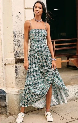 Free People Milana Maxi Dress Size 12 Geometric Printed Boho Green NWT - Image 1 of 4