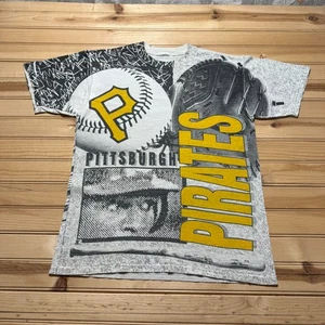 Vintage 90s Pittsburgh Pirates All Over Print Barry Bonds Baseball Shirt Medium - Picture 1 of 11
