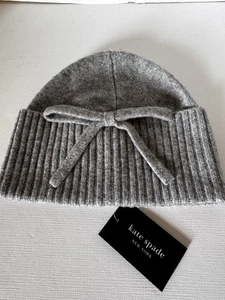 NWT Kate Spade New York Gray Women Bow 100% Wool Beanie Hat Winter - Picture 1 of 7