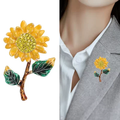 Broche Retro Girasol Estrás Esmalte Cristal Margarita Prendedor Regalo Verano Joyería Foto 1 de 4