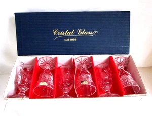 6 Crystal Liquor/ Cordial Glasses 3" Original Stickers Handmade Original Box NOS - Picture 1 of 5