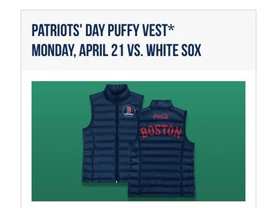 Chaleco Hinchado BOSTON RED SOX Adulto Talla M Día de los Patriotas SGA 21/04/25 Foto 1 de 3