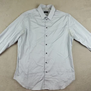 Giorgio Armani Shirt Mens 17.5 44 Blue White Micro Check Long Sleeve Made Italy - Picture 1 of 24