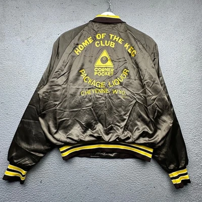 Vintage Aristo Jac Satin Jacket Mens Medium Package Liquor Cheyenne Wyoming Snap - Image 1 of 4