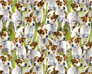 Tela Animal | Perro Jack Russell Terrier Embalado Verde | David Textiles PATIO - Imagen 1 de 1