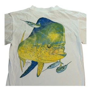Vintage Guy Harvey Mahi Graphic Print Made In USA Pocket T Shirt Medium White M - Picture 1 of 7