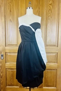 Victor Costa Cocktailkleid Vintage 80er schwarz weiß gerafft drapiert große Schleife S - Bild 1 von 17