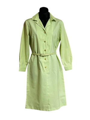 Vestido Camisa Verde Vintage Años 70 Hasta la Rodilla Manga Larga Cuello Cinturón Talla M Foto 1 de 4