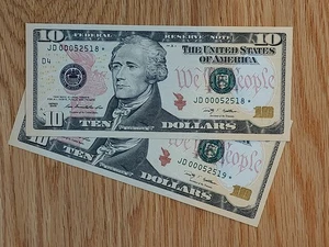 2009 $10 CLEVLAND DISTRICT STAR NOTE LOT (2) UNC/GEM # JD00052518*-JD00052519* - Picture 1 of 7
