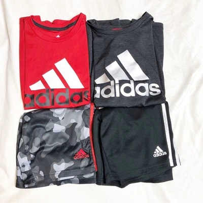 Adidas Niño Conjunto de 2 Rojo Negro Gris Camisa Deportiva y Trajes Cortos Talla Mediana Foto 1 de 4