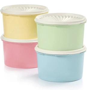 Tupperware SERVALIER CANISTER SET x 4 Pastel With White Lid 4 cups - Picture 1 of 4