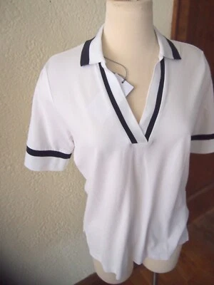 Blusa polo Bogner algodão stretch gola V FIDA nova com etiquetas UE tamanho 40 EUA grande $170 branca - Imagem 1 de 4