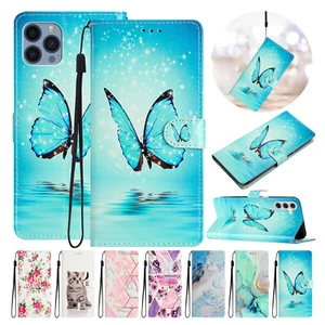 For iPhone 14 15 Pro Max 13 12 11 XR 7 8 Patterned Leather Flip Card Holder Case - Picture 1 of 54