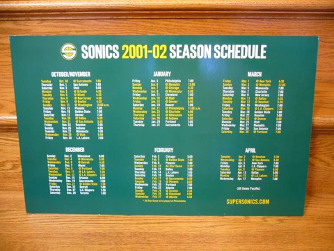 SEATTLE SUPERSONICS 2001-02 Season Schedule Basketball Poster 22" x 14" G PAYTON Cover