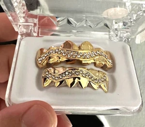 Deluxe Drake 14K Gold Plated Iced CZ High Shine Mouth Teeth Metal Grillz Pro Set - Picture 1 of 5