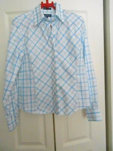 FAC0NNABLE MEDIUM BLUE AND WHITE PLAID BLOUSE MED. COTTON - Picture 1 of 3