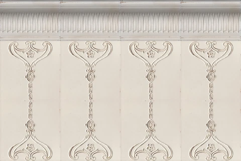 Original antique 3.5 meter reclaimed wall 60 tiles Art Nouveau white & golden Cover