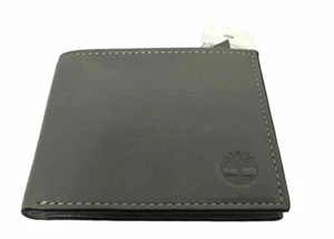 Timberland Men's Genuine Leather Bifold Passcase Wallet Grey NEW - Foto 1 di 5