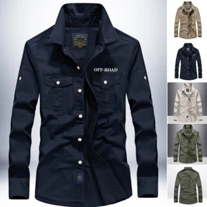 New Men Military Army Long Sleeve Shirts Tactical Work Casual Outdoor Shirt UK - Picture 1 of 13