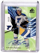 2020-21 SP Game Used Green Auto Patch Colton Parayko Auto 13/15 St. Louis Blues