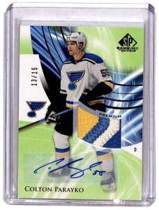 2020-21 SP Game Used Green Auto Patch Colton Parayko Auto 13/15 St. Louis Blues