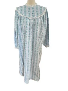 L.L. Bean by Lanz Vintage Cotton Flannel Night Dress Nightgown Lace Blue XL - Picture 1 of 7