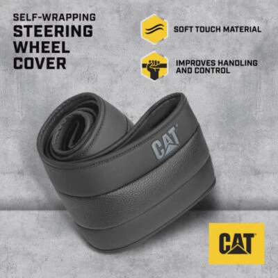 Cubierta de volante de cuero autoenvolvente ajuste universal 14,5-15,5" Caterpillar Foto 1 de 4