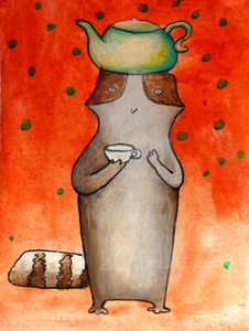 ACEO ORIGINAL ACRYLIC ART DREAMY MINIATURE NAIVE FANTASY illustration PAINTING - Picture 1 of 2