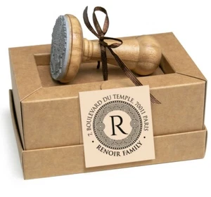 Sello de goma de dirección apellido personalizado inicial monograma, caja de regalo especial - Imagen 1 de 7