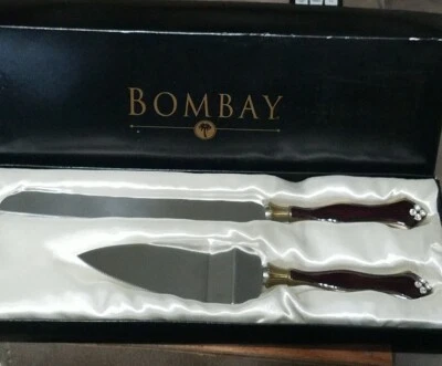 Conjunto de facas e servidores para presente de casamento Bombay Company latão aço inoxidável epóxi resi - Imagem 1 de 4