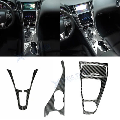Soporte de taza de cambio de marchas de fibra de carbono panel de visualización multimedia moldura para Infiniti Q50 Q60 Foto 1 de 4