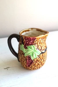 Japan Made Majolica Creamer Pitcher Seed Bark Leaf Relief Ceramic Vintage 30s - Picture 1 of 6