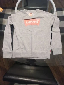 Levi's girls pink chenille patch logo grey sweatshirt Girl's size L - Picture 1 of 3