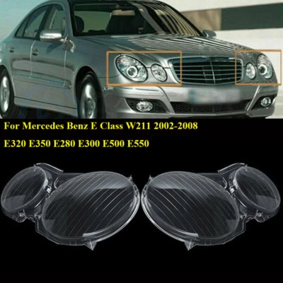 Pair Headlight Lens Cover Clear LampShade For 2002-08 MERCEDES BENZ E CLASS W211 - Image 1 of 4