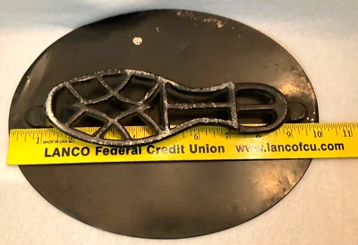 Antique Shoe Shine Tin Box Lid with Iron Foot Rest. LID ONLY. Black. 10 inches - Image 1 of 4