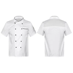 Men's Short Sleeve Chef Coat Jacket Restaurant Kitchen Workwear Cook Uniform - Picture 1 of 75