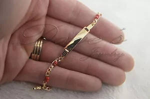 Evil Eye I.D. Baby Bracelet with Red Coral 14k Real Gold FREE ENGRAVE 26113 - Picture 1 of 7