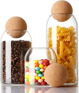 3Pcs Set Glass Storage Jar with Ball Cork Lid Glass Canisters 500/800/1200ML - Picture 1 of 7