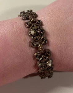 Vintage Mid Century Filigree Copper Link Bracelet - Picture 1 of 15