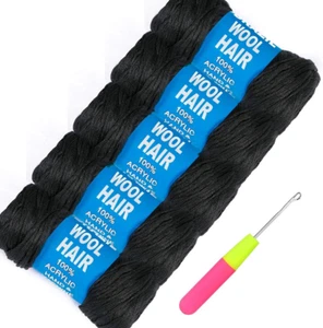 5Roll Brazilian Yarn Wool Hair Arylic Yarn for Hair Crochet Braid Twist Warps Bl - Picture 1 of 8