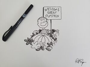 Peanuts Linus It's The Great Pumpkin Ink and Marker Drawing/sketch signed Art