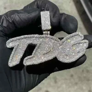 4Ct Real Moissanite Custom Letter Pendant Charm 14K White Gold Plated Silver - Picture 1 of 5